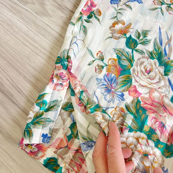 90s Y2K Victorias Secret Gold Label Semi Sheer Floral Pajama Top M - Picture 7 of 7